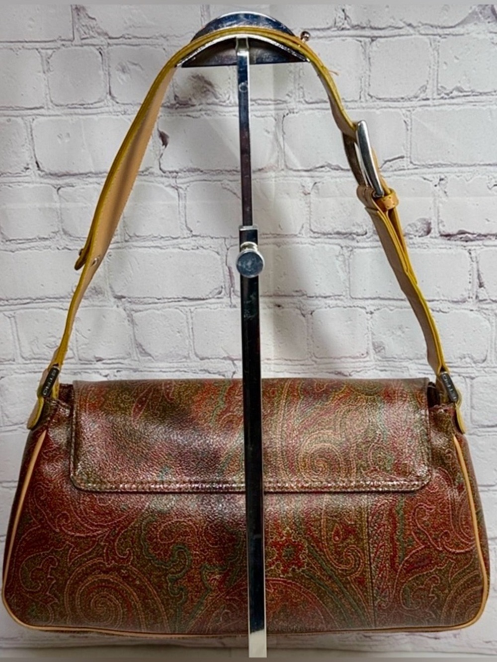 Vintage Etro Paisley Leather Lime Green Trim Purple Interior Silver Hardware EUC - Picture 5 of 13